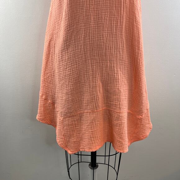 BOBI Coral Orange Scoop Neck Sleeveless Gauze Cotton Seersucker Mini Dresss S - Picture 6 of 10